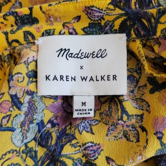 Madewell x Karen Walker yellow floral 100% silk Gennaker fairyblouse EUC size M - Picture 5 of 11